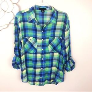 Sanctuary plaid lightweight button down top